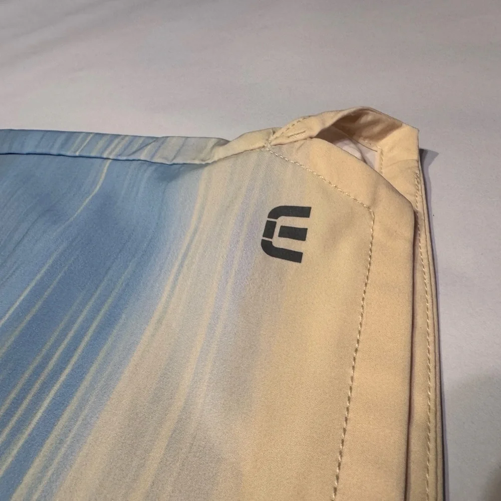 Travis Mathew Board Shorts Mens 36 Blue Tan Striped Swim Beach No Liner